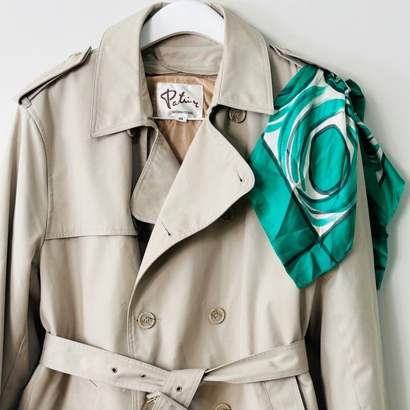 Vintage Green White & Black Fringe Edge Abstract Print Scarf - Picture 4 of 5